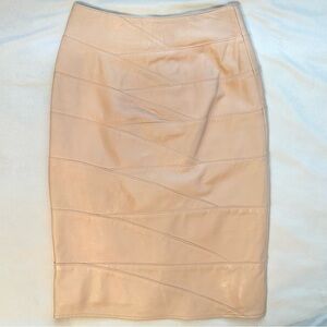 Vintage 80s Erez Blush Pink Soft Leather Fitted Knee Length Pencil Skirt 6 USA